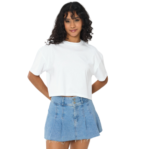 Basic Premium Kadın Beyaz Crop T-shirt