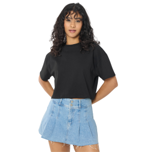 Basic Premium Kadın Siyah Crop T-shirt