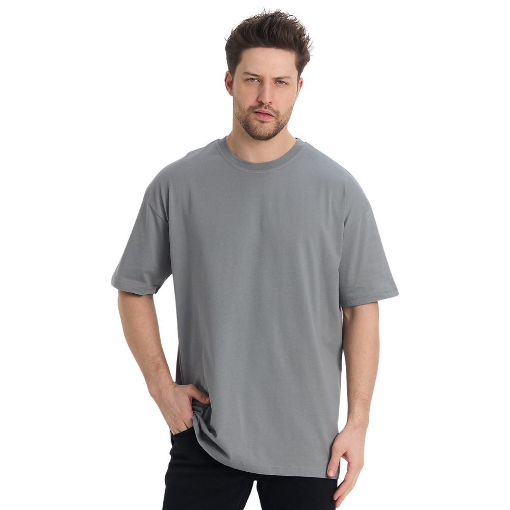 Premium Basic Unisex Açık Gri Oversize Tişört - Görsel 2