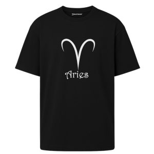 Aries - Koç Burcu Astroloji Oversize Siyah Tişört