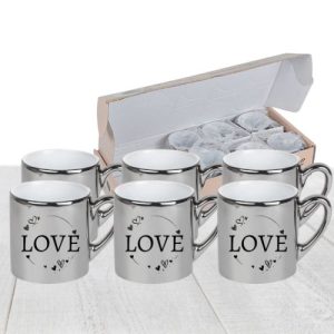 Aynalı Gümüş Kahve Fincanı Takımı 6’lı Altsız  – Kişiye Özel