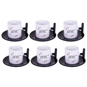 T Kulplu Türk Kahvesi Fincan Takımı – 6’lı Siyah – Kişiye Özel