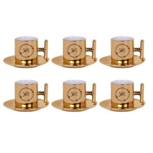 T Kulplu Türk Kahvesi Fincan Takımı – 6’lı Gold Altın Varaklı – Kişiye Özel