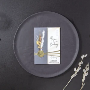 BST-7089 Kurutulmuş Başak Detaylı ve Altın Mühürlü Rustik Davetiye