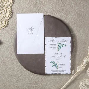 BST-7096 Okaliptüs Desenli ve Tırtıklı Kenarlı Naturel Davetiye