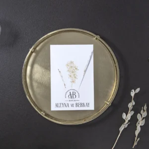 BST-7128 Altın Yaldız Floral Detaylı ve Asimetrik Kapaklı Modern Davetiye