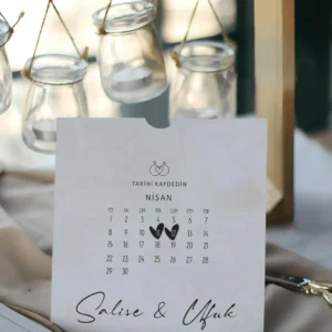 BST-2414 modern düğün davetiyesi, takvim tasarımı, floral doku