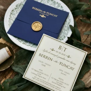 BST-2976 Lacivert ve Gold Detaylı Asil Düğün Davetiyesi