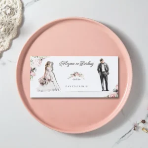 BST-7171 Sürgülü Mekanizmalı ve Pembe Güllü Romantik Davetiye
